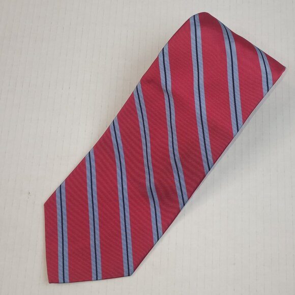 Brooks Brothers Red Navy Light Blue Striped 100% Silk Repp Necktie
